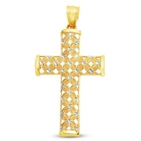 14K dva tonska bijela i žuta zlatna milijardarna ornata vjerski kršćanski latinski križni crucifi privjesak