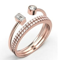 Minimalistički otvoreni prsten 1. Carat Round Cut Diamond Moissite Angažman prsten, jedinstveni stil prsten u srebru u srebru sa 18k ružičastog zlata, Trio set, podudaranje