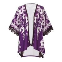 Ženska modna cvjetna batwing kardigan labav čipkasti trim kimono kardigani vintage otvoreni prednji