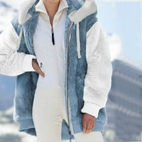 Njshnmn Ženske zimske dukseve Pulover Sherpa Boja blok pletena lagani kaput džemper, plavi, XL