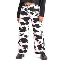 Žene ravne traperice Ležerne prilike krave Hlače za print High Squist pantalone Srednja odjeća