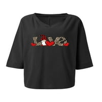 Ženski zaljubljeni majica za valentinovo rukava V-izrez Bluza Black M