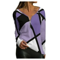 Cuhas Womens Modne bluze Košulje Ležerne temperature V-izrez Nepravilni prugasti geometrijski print