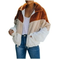 Ženske krznene jakne i kapute od krzna i kaputi Ženski boja Blok nejasni džepovi sa zatvaračem Zimska