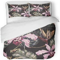 Posteljina Set Vintage Tropical s egzotičnim cvijećem Palmi lišće džungle listove orhidene ptice dvostruke veličine Duvet poklopac sa jastučem za kućnu posteljinu uređenje sobe