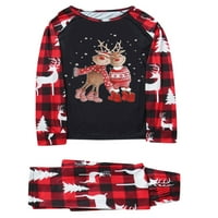 Frobukio Porodica koja odgovara Božićni pidžami Outfits Elk Print dugih rukava Naovi karirane hlače