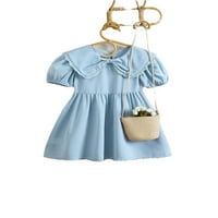 Djevojke toddlera slatka obična linija Peter Pan ovratnik plave haljine 4y