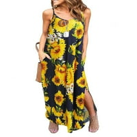 Ljetna dugačka maxi haljina za žensku casual cvjetne rukavice bez rukava sljepljenje splitske haljine