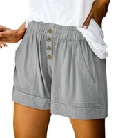 Hlače za ženske ležerne tipke za žene visoke struk povremene džepne hlače, casual elastični pojas džepne