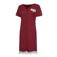 Ljetne haljine za žensko casual patchwork kratkih rukava gumb Solid boja V-izrez čipka plus veličina