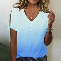 Ombre majice za žene Trendy šuplje gradijent s kratkim rukavima, tisak ljetnog gumba V izrez Henley