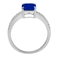 2.7ct Asscher Cut Blue Simulirani plavi safir 18k Bijelo zlato Graviranje Izjava Bridalne godišnjice