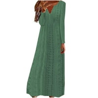 Žene padaju linijske haljine zimski gumb duga haljina zelena s