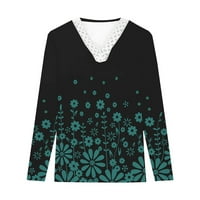Majica s dugim rukavima žene modne cvjetne tiskane vrhove za žene Crochet čipke TRIM V izrez T košulje