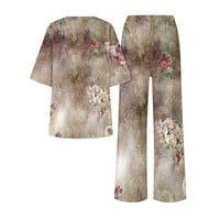 Cacommmark PI Ženska dva odijela za čišćenje Žene Ležerne prilike ljeti tiskani okrugli vrat kratkih