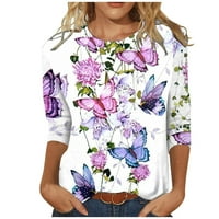 Prodajne majice za žene Ležerne prilike s dugim rukavima Grafički print Crewneck bluza Želi ružičasti