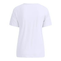 Ženski vrhovi modni ženski okrugli vrat tiskani labavi majica kratkih rukava bijela m