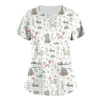 Ženski bluze V-izrez radna odjeća, grafički otisci Žene TEE kratki rukav ljetni bluze bijeli 3xl