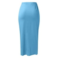 Skorts suknje za žensku čvrstu draped prorez visoki elastični struk casual suknja omotač struka asimetrična suknja plava