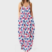 Star i prugaste haljine za žensku američku zastavu bez rukava Maxi Senduress 4. jula Stars Patriotska duga haljina