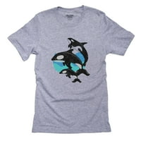 Kitovi orke skaču zajedno u majici za sivu majicu okeana