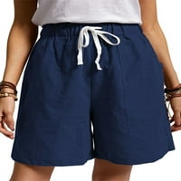 Ženske pamučne posteljine džepova kratke hlače za kratke hlače Elastične struke kratke vruće hlače Bermuda