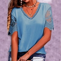 Ženske vrhove ležerne bluza V-izrezom Čvrsta ženska majica Skraćeno rukav ljetni plavi l