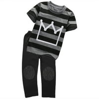 Toddler Baby Boys Odjeća kruna uzorka okrugli vrat kratkih rukava prugaste košulje + duge hlače odjeća