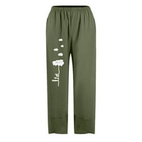 PXIAKGY Hlače za žene hlače široka modna modna pamučna tratinčica labava elastična posteljina za noge za ispisne kafe casual ženske struk hlače vojska zelena + s