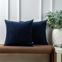 Ashler Home baršunasta prugasto čvrsto klasično bacanje kvadratnog jastuka jastuk, mornarsko plavo, 18 18