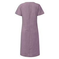 Ženska ljetna casual pune boje kratkih rukava O-izrez za šivanje labavog džepa pamučna haljina