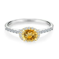 Gem Stone King 1. CT Žuti citrinski G-H Lab Grown Diamond 10k bijeli zlatni prsten sa žutim zlatnim