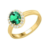 Zlato preko sterlinga srebra sa smaragdnim i bijelim topazom halo prstenom
