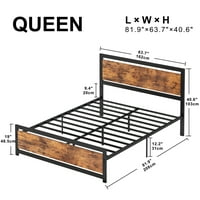 Okvir za krevet sa uzglavljem, snažna podrška, industrijski stil, kraljica