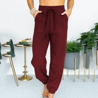 Žene casual lounge hlače elastična visoka struka Čvrsta boja za crtanje labavih pantalona za vježbanje