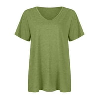 Hanas vrhovi ženske ljetne osnove majica Solid Boja moda V izrez kratki rukav labav gornji zeleni s