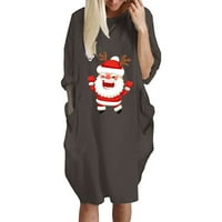 Rollbacs Womens Božićne duksere haljina dugih rukava Tunika Novelty Xmas Graphic Print Crewneck Baggy