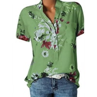 Ležerna majica sa džepom za ženske majice Ležerne prilike za bluzu V-izrez kratki rukav cvjetni ispisani