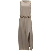 Cleance Plus size Elegantne haljine za žene duboke V izrez ruffless haljine bez rukava Flowy A-line plaža Long Maxi haljina