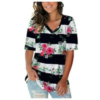 Ženski cvjetni V izrez T majice Ljetna bluza vrhovi