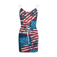 Haljine za žene za žene 4. jula Američka zastava V izrez bez rukava bez rukava sa džepovima mini haljina
