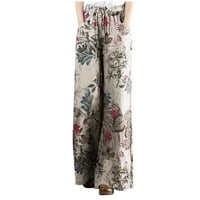 Cvjetne pantalone Ispisuju pamučne hlače Žene zatezanje Ležerne prilike posteljine plus plus veličine hlače