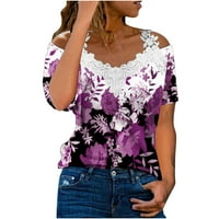 Ženske čipke patchwork casure na vrhu ljetne modne majice na ramenu pamuk i labavo labava bluza vježba kratki rukav ženski vrhovi cvjetni tinejdžeri trendy odjeća