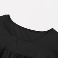 Tking Fashion Žene Ljetne casual Solid ruffre haljine plaža labav kratki rukav Crewneck Midi slojne ljuljačke haljine crne 2xL