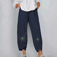 Ženske sažetne ležerne pantalone Ljeto Jesen Trendy Slobodne hlače Cvjetni print Comfy pamučne posteljine