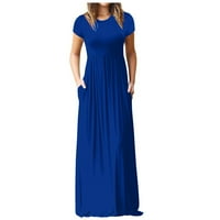 Ženske haljine kratki rukav Maxi moda A-line ispisana scoop vrat ljetna haljina svijetlo plava 2xl