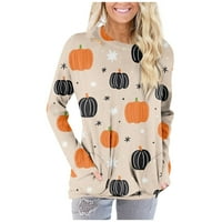 Košulje s dugim rukavima za žene Halloween Print Grafički teški bluze Cluales plus veličina osnovnih vrhova pulover