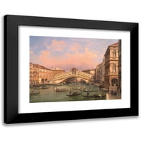 Giovanni Grubacs Crni moderni uokvireni muzej umjetnički print pod nazivom - Venecija, pogled na most