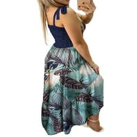 Woolbling Ženske haljine visoke strukske haljine kaftane haljine havajske praznične tamno plave 2xl