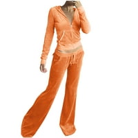 WAVSUF Womens setovi saloni čvrsti runovi i hlače Pulover dugih rukava narančaste pantalone postavljene